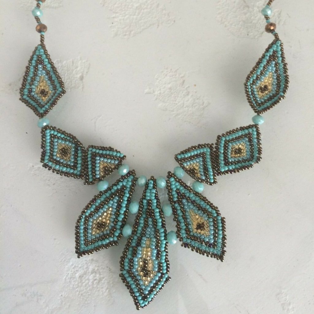 Czech Bead Triangle Necklace Turquoise, Bronze 20